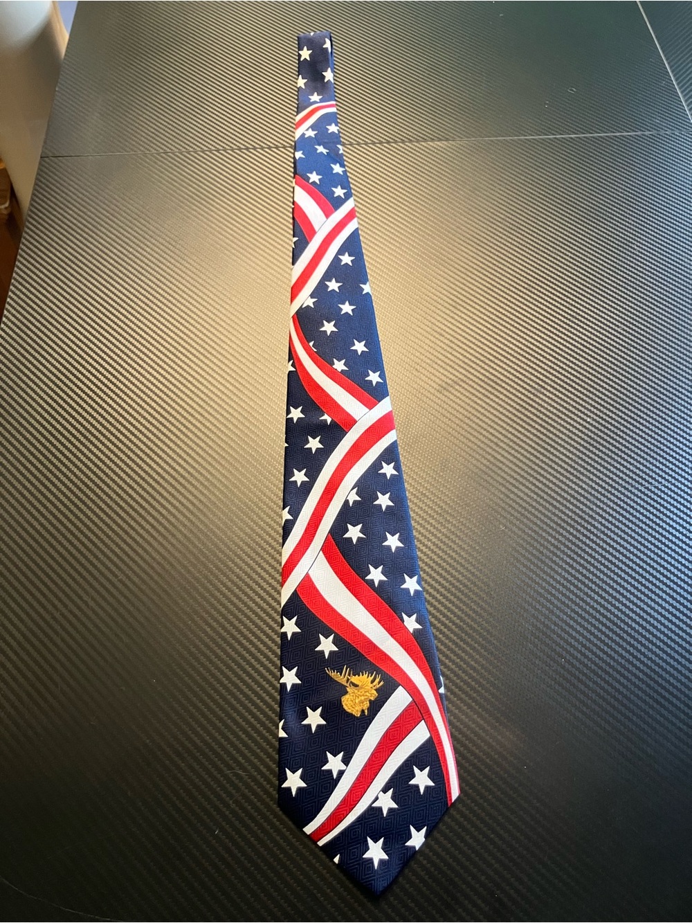 Patriotic Navy Blue American Flag Moose International Neck Tie - Men Accessories